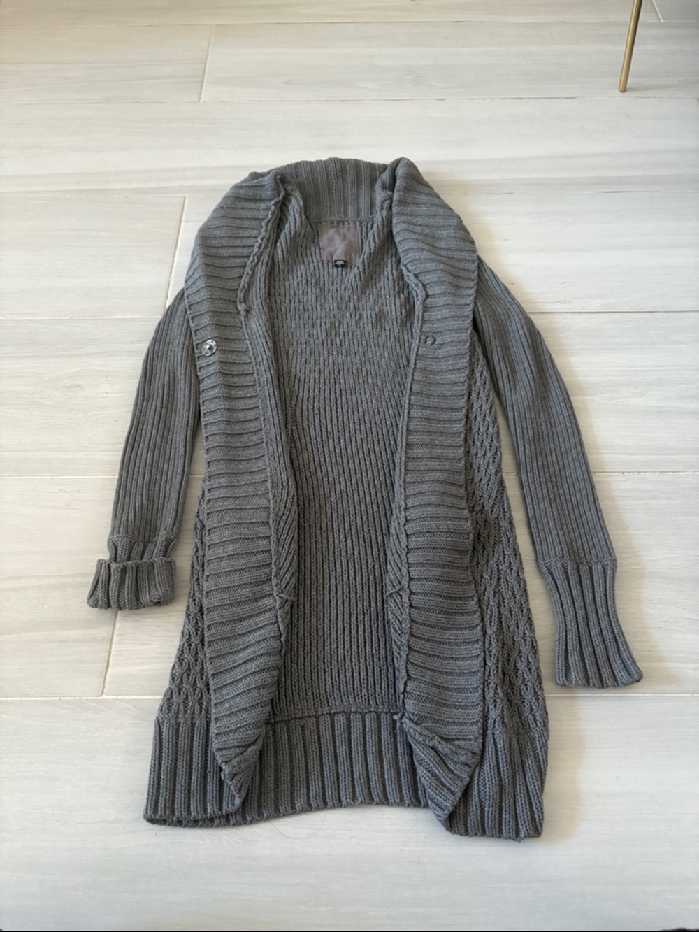 Cozy Gray Ribbed Open-Front Women's Sweater Cardigan